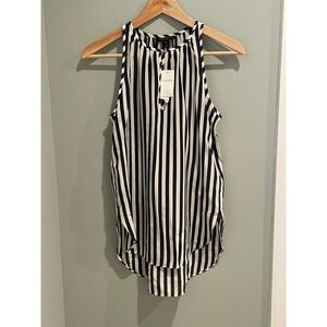 J.Crew Striped‎ 100% Silk Halter Top Sleeveless Blouse Black White Size 00
